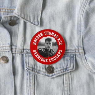 Red and White Athlete Name Jersey Number Foto Button