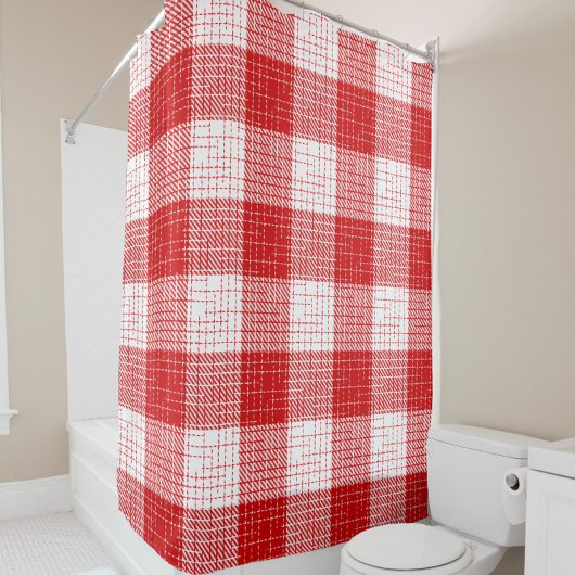 Red and White Bold Checkered Plaid Design Duschvorhang