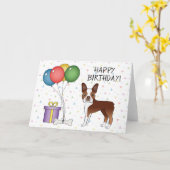 Red and White Boston Terrier Hund Happy Birthday Karte (Gelbe Blume)