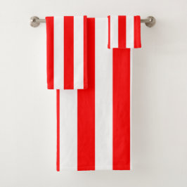 Red and White Cabana Stripes  Badhandtuch Set