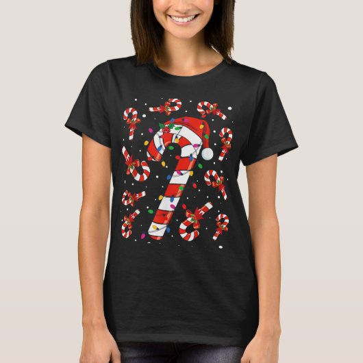 Red And White Candy Cane Santa Christmas Funny Xma T-Shirt (Vorderseite)