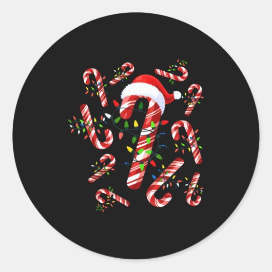 Red And White Candy Cane Santa Christmas  Runder Aufkleber (Vorderseite)