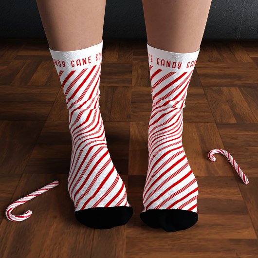 Red and White Candy Cane Strickte Weihnachtssocken Socken