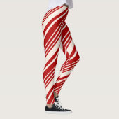 Red and White Candy Cane Stripe Frohe Weihnachten Leggings (Rechts)