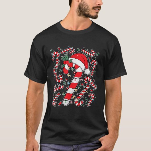 Red and White Candy Cane Weihnachten Weihnachten W T-Shirt (Vorderseite)
