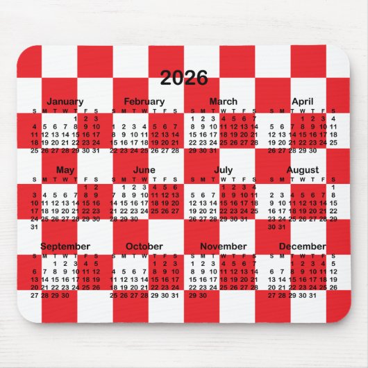 Red and White Checkerboard 2026 Calendar Mousepad (Vorne)