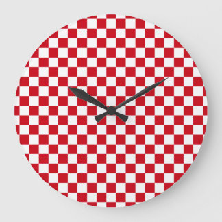 Red and White Checkered Kitchen Clock Große Wanduhr