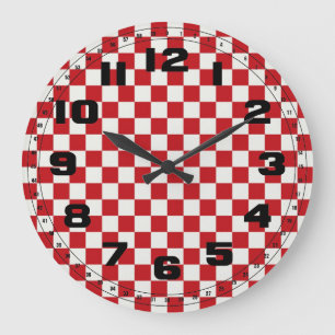 Red and White Checkered Pattern Country BBQ Colors Große Wanduhr