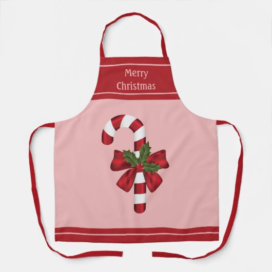 Red and White Christmas Candy Cane Frohe Weihnacht Schürze (Vorderseite)