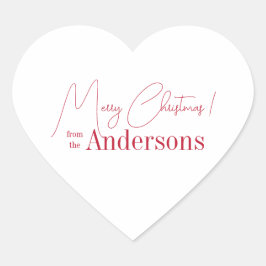 Red and White Christmas from Family Name Herz-Aufkleber
