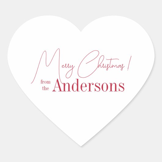 Red and White Christmas from Family Name Herz-Aufkleber (Vorderseite)