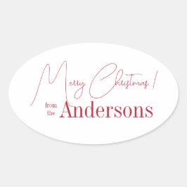 Red and White Christmas from Family Name Ovaler Aufkleber