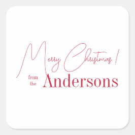 Red and white Christmas from Family Name Quadratischer Aufkleber