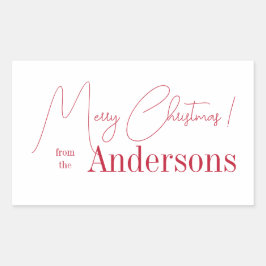 Red and White Christmas from Family Name Rechteckiger Aufkleber
