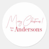 Red and White Christmas from Family Name Runder Aufkleber (Vorderseite)