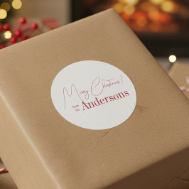 Red and White Christmas from Family Name Runder Aufkleber