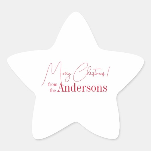 Red and White Christmas from Family Name Stern-Aufkleber (Vorderseite)