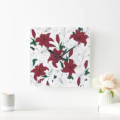 Red and White Christmas Lilies Quadratische Wanduhr (Zuhause)