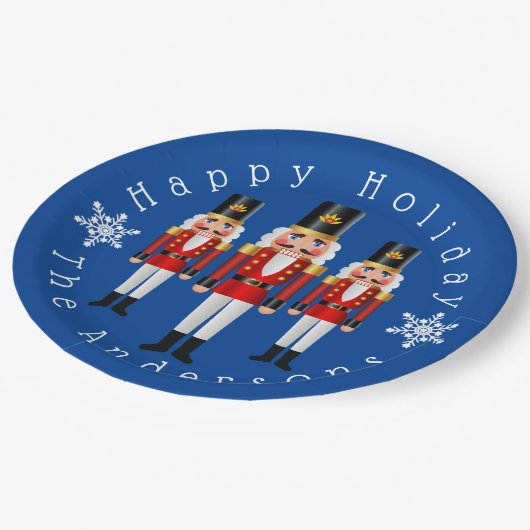 Red and White Christmas Nutcracker personalisieren Pappteller (Schrägansicht)