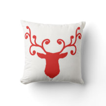 Red and White Christmas Pillow Stag Kopf