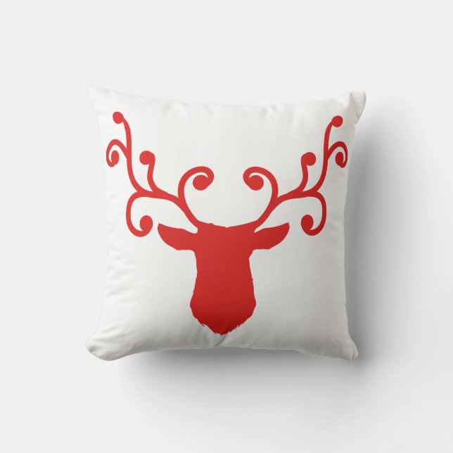 Red and White Christmas Pillow Stag Kopf Kissen (Vorderseite)