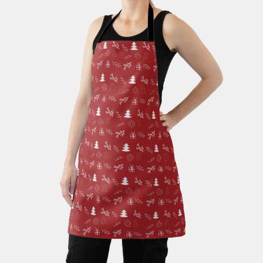 Red and White Christmas Red All-Over Print Apron Schürze (InSitu)