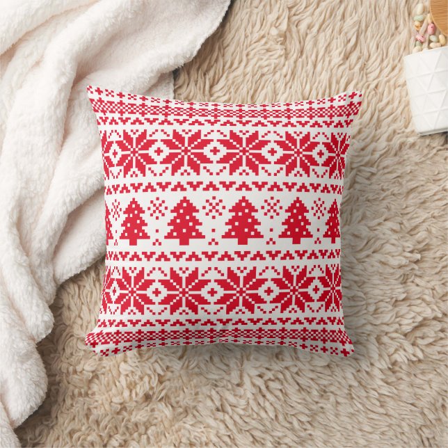 Red and White Christmas Sweater Muster Kissen (Decke)
