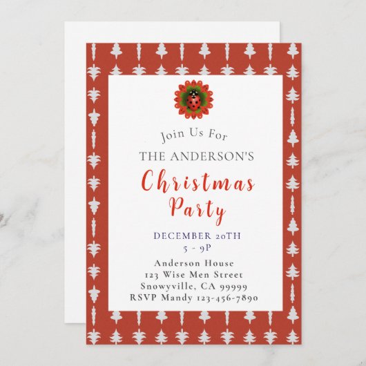 Red and White Christmas Tree Party Einladung (Vorne/Hinten)