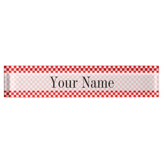 Red and White Classic Checkerboard von STaylor Namensplakette (Vorderseite)
