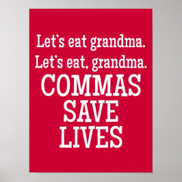 Red and White Commas Rette Funny Poster