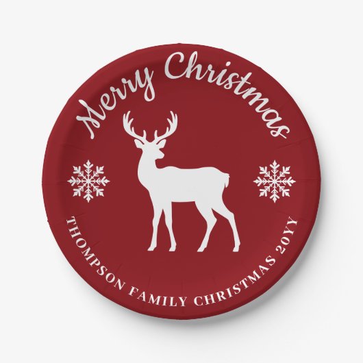Red And White Deer And Snowflakes Christmas Party Pappteller (Vorderseite)