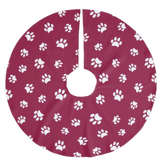 Red and White Dog Cat Paw Prints Muster Weihnachte Polyester Weihnachtsbaumdecke (Vorderseite)
