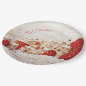 Red and White Festive Christmas Paper Plate Pappteller (Schrägansicht)