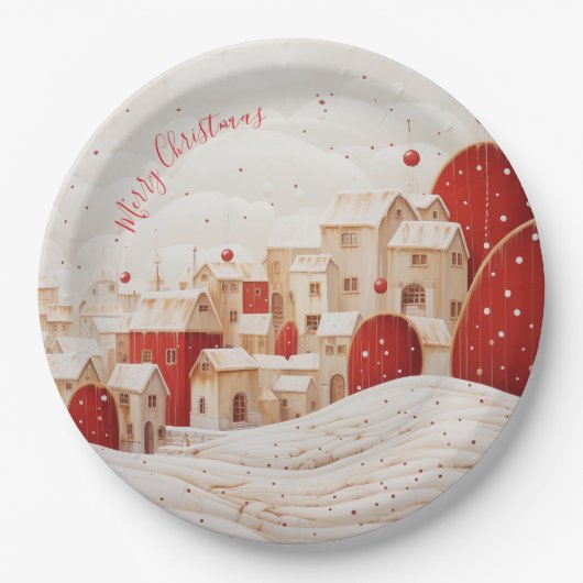 Red and White Festive Christmas Paper Plate Pappteller (Vorderseite)