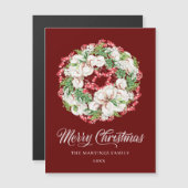 Red and White Floral Berry Weihnachten Magnetkarte (Vorne/Hinten)