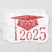 Red and White Floral Cap 2025 Graduation Party Einladung (Vorderseite)