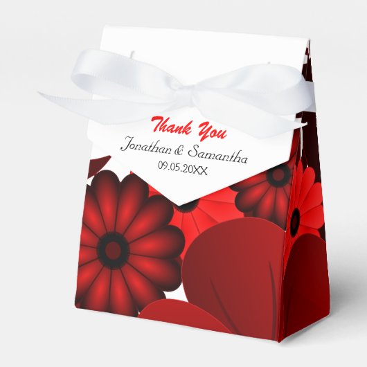 Red and White Floral Tent With Ribbon Favor Box Geschenkschachtel (Vorderseite)