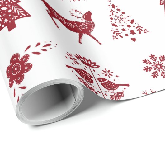 Red and White Folk Wrapping Paper Geschenkpapier (Rolleneckpunkt)