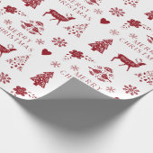 Red and White Folk Wrapping Paper Geschenkpapier (Ecke)