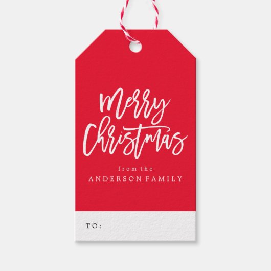 Red and White Frohe Weihnachtsskripttage Geschenkanhänger (Vorderseite)