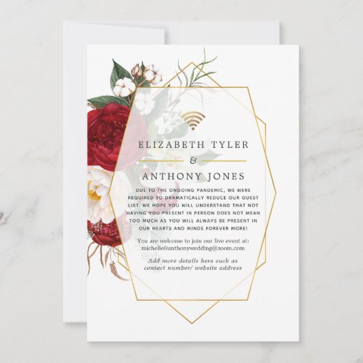 Red and White Geometric Virtual Wedric Guest List Ankündigung (Vorderseite)