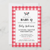 Red and White Gingham Kariert GRILLEN Baby Shower Einladung (Vorderseite)