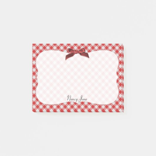 Red and White Gingham Karo Pattern Personalisiert Post-it Klebezettel (Vorderseite)