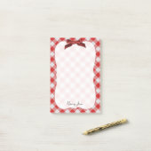 Red and White Gingham Karo Pattern Personalisiert Post-it Klebezettel (Auf Schreibtisch)