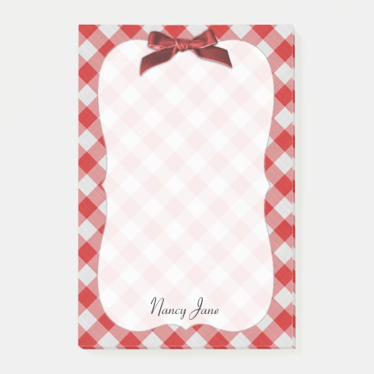 Red and White Gingham Karo Pattern Personalisiert Post-it Klebezettel (Vorderseite)