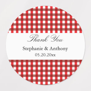 Red and White Gingham Pattern Barbeque Vielen Dank Etiketten