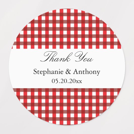 Red and White Gingham Pattern Barbeque Vielen Dank Etiketten (Design 1)