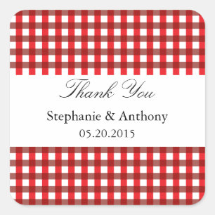 Red and White Gingham Pattern Barbeque Vielen Dank Quadratischer Aufkleber