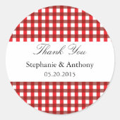 Red and White Gingham Pattern Barbeque Vielen Dank Runder Aufkleber (Vorderseite)