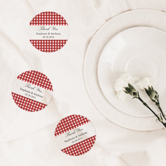 Red and White Gingham Pattern Barbeque Vielen Dank Runder Aufkleber